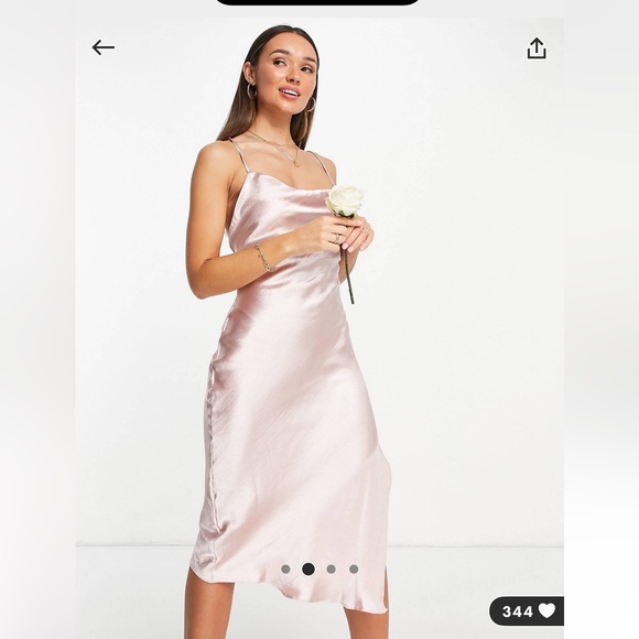 ASOS cami midi slip dress, high shine satin w/ lace up back, champagne, size 6 - Picture 9 of 11